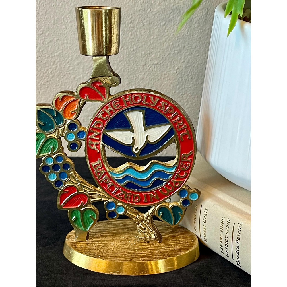 Terra Sancta Guild Holy Spirit Enamel Metal Taper Candle Holder 6.25"